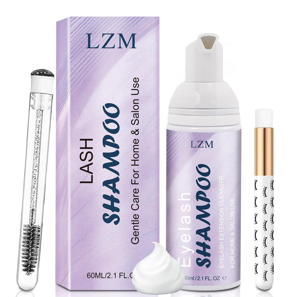 LZM Lash Shampoo Lash Cleaner - Lash Wash Cleaning kit for Cluster Lash/Eyelash Extensions Lash Bath Lash Cleanser Foam Lash Soap Lash Care Oil Free 60ml(3-IN-1 SHAMPOO KIT) - Cozy & Co. Market