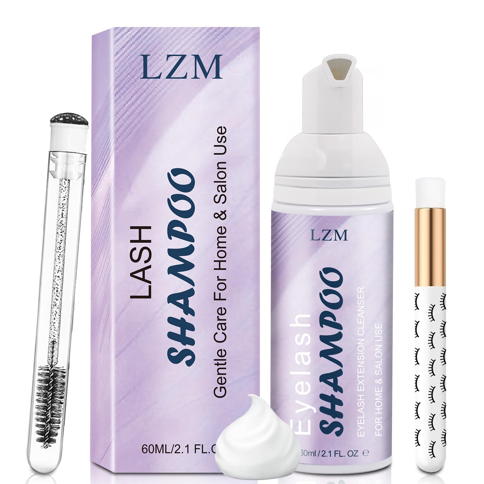 LZM Lash Shampoo Lash Cleaner - Lash Wash Cleaning kit for Cluster Lash/Eyelash Extensions Lash Bath Lash Cleanser Foam Lash Soap Lash Care Oil Free 60ml(3-IN-1 SHAMPOO KIT) - Cozy & Co. Market