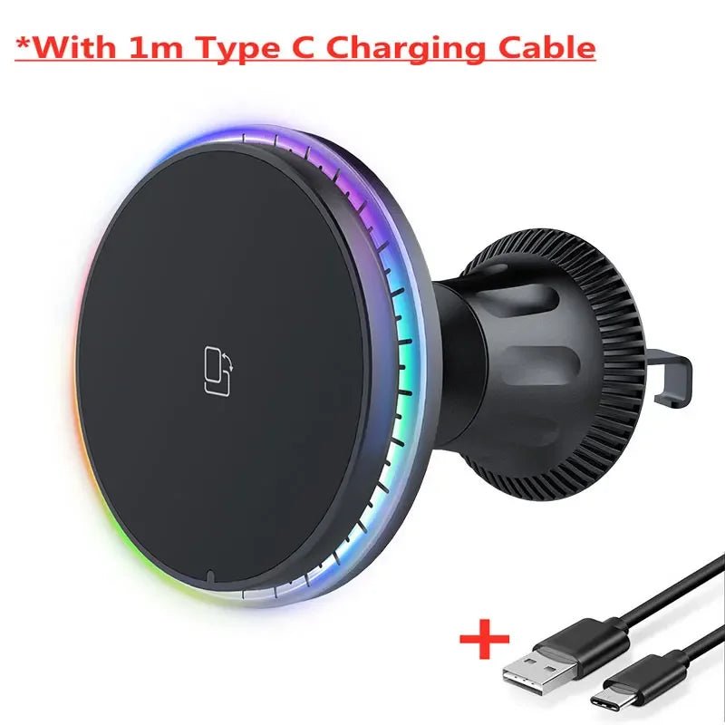 Magnetic Car Wireless Charger RGB For iPhone12 13 14 15 16 17 Pro Max Macsafe Car Phone Holder Stand Mount Fast Charging Station - Cozy & Co. Market