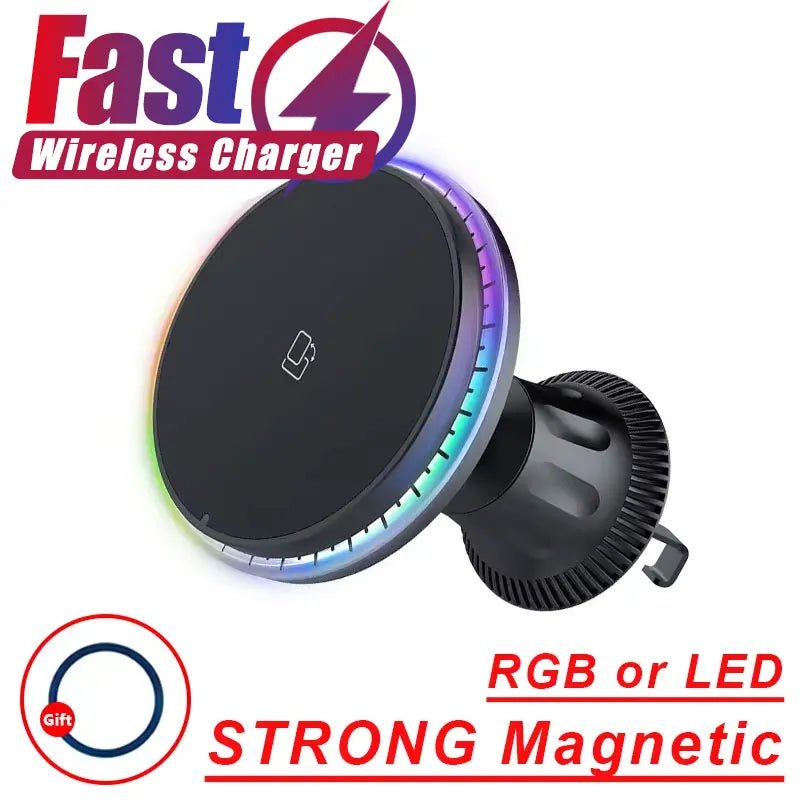 Magnetic Car Wireless Charger RGB For iPhone12 13 14 15 16 17 Pro Max Macsafe Car Phone Holder Stand Mount Fast Charging Station - Cozy & Co. Market