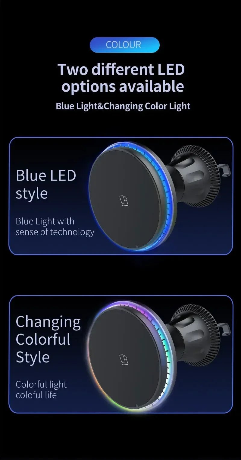 Magnetic Car Wireless Charger RGB For iPhone12 13 14 15 16 17 Pro Max Macsafe Car Phone Holder Stand Mount Fast Charging Station - Cozy & Co. Market