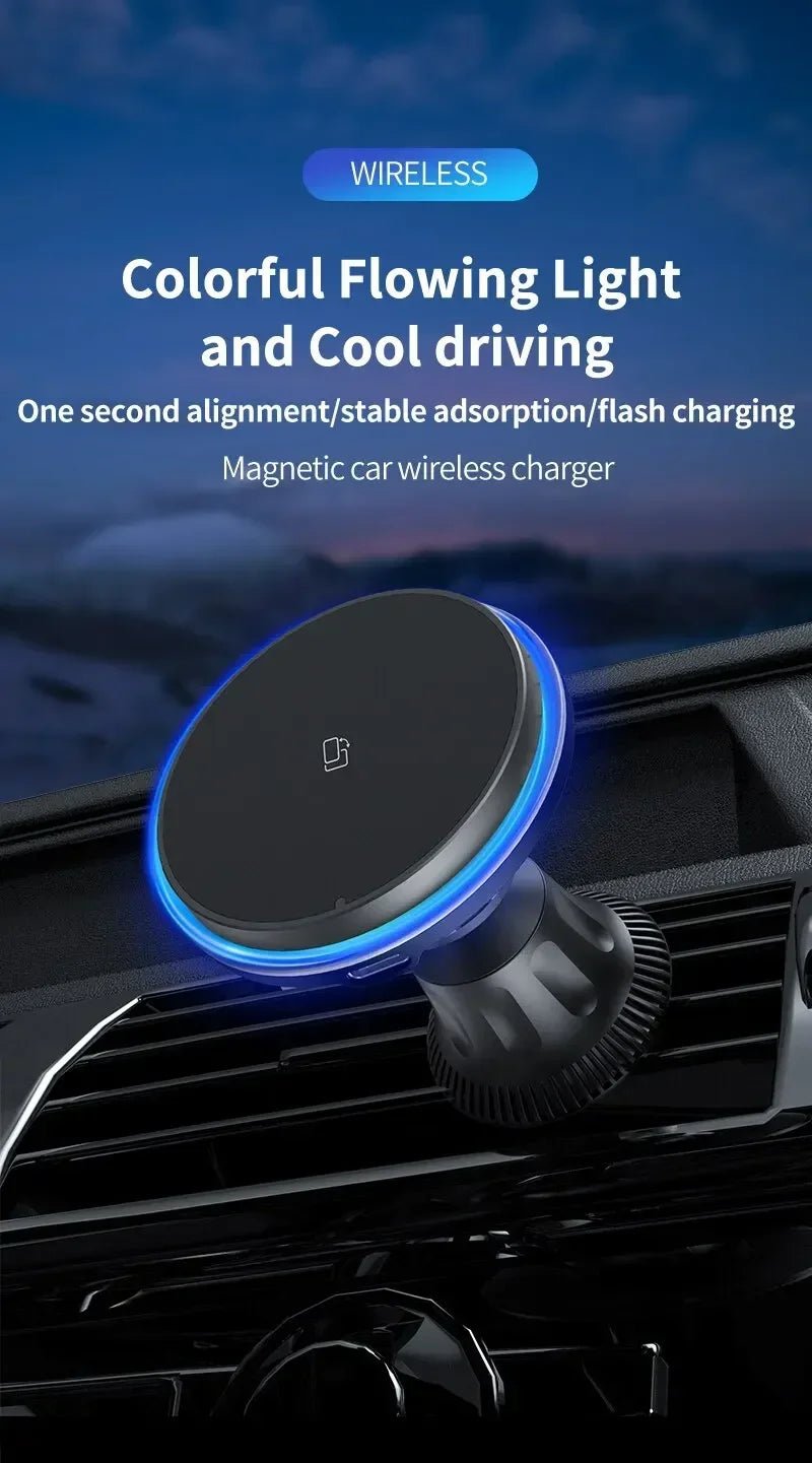 Magnetic Car Wireless Charger RGB For iPhone12 13 14 15 16 17 Pro Max Macsafe Car Phone Holder Stand Mount Fast Charging Station - Cozy & Co. Market