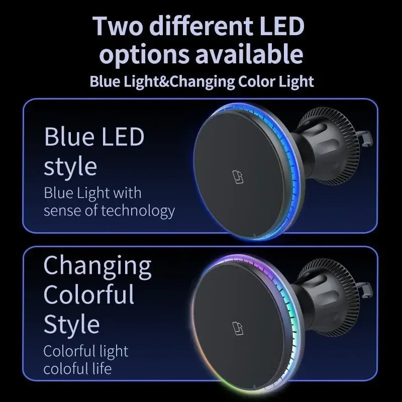 Magnetic Car Wireless Charger RGB For iPhone12 13 14 15 16 17 Pro Max Macsafe Car Phone Holder Stand Mount Fast Charging Station - Cozy & Co. Market