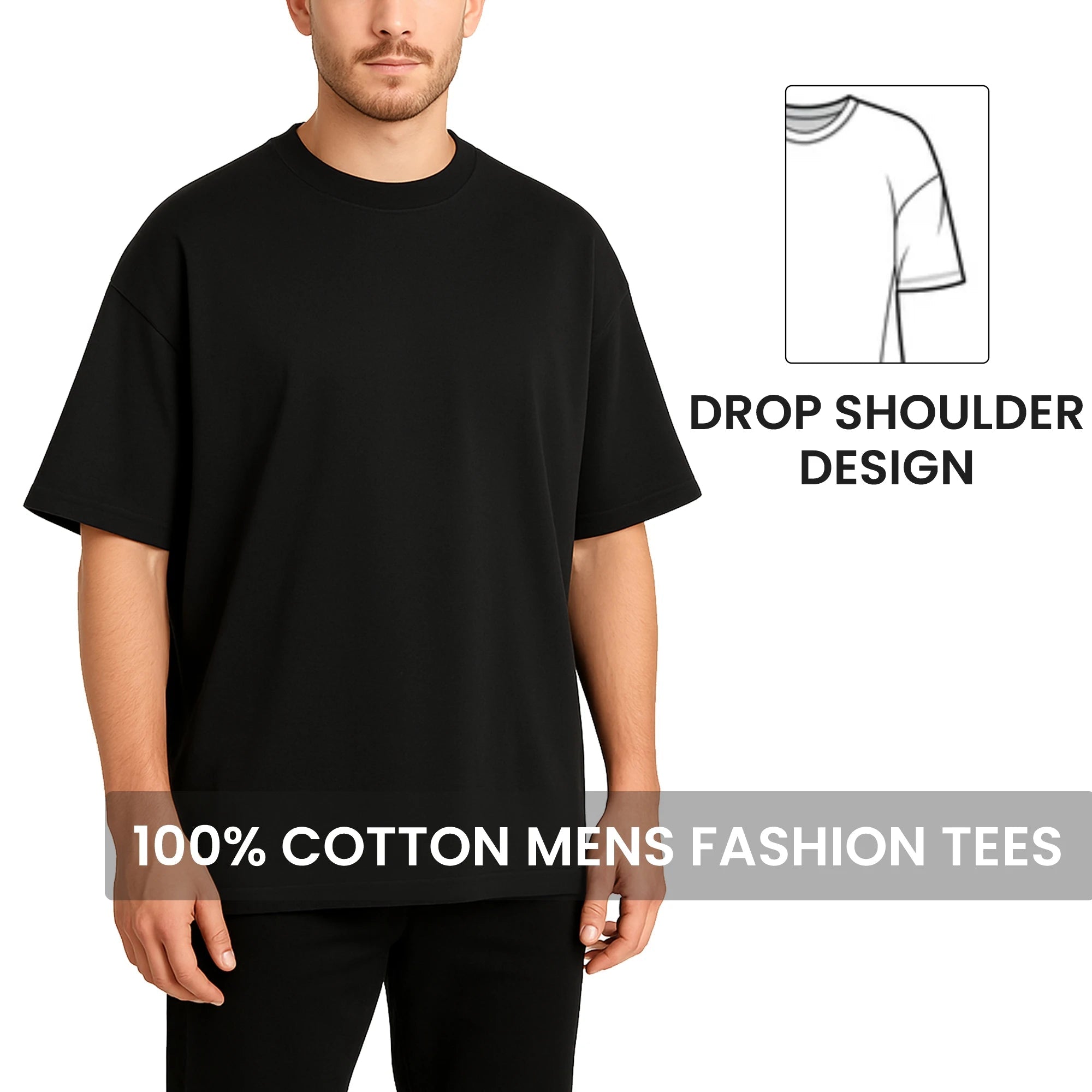 Men's Oversized 100% Cotton Knitted Crew Neck Short Sleeve Heavyweight Loose Fit Solid Pattern Eco-Friendly Vintage Plain Tee - Cozy & Co. Market