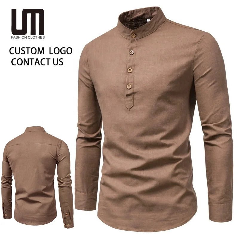 Men's Slim Fit Long Sleeve Cotton Polyester Shirt - Autumn Casual Business Blouse Top (Custom Logo Available) - Cozy & Co. Market