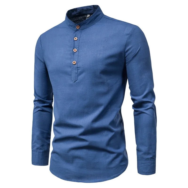 Men's Slim Fit Long Sleeve Cotton Polyester Shirt - Autumn Casual Business Blouse Top (Custom Logo Available) - Cozy & Co. Market