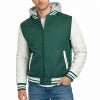 Men's Streetwear Winter Windproof Thick Solid Color Hooded Varsity Jacket Finished Covered Button Closure Detachable Hood 100% - Cozy & Co. Market