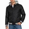Men's Streetwear Winter Windproof Thick Solid Color Hooded Varsity Jacket Finished Covered Button Closure Detachable Hood 100% - Cozy & Co. Market