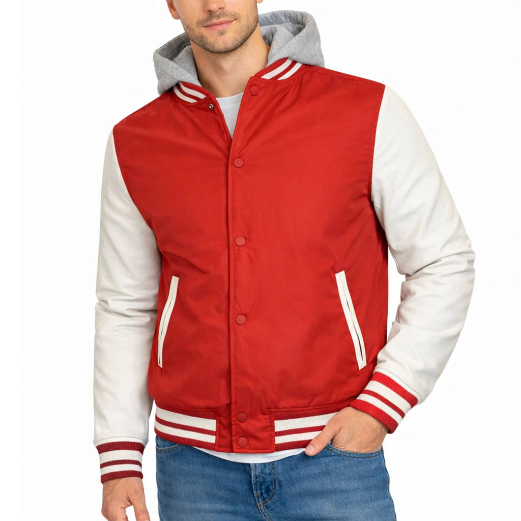 Men's Streetwear Winter Windproof Thick Solid Color Hooded Varsity Jacket Finished Covered Button Closure Detachable Hood 100% - Cozy & Co. Market