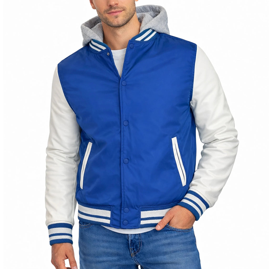 Men's Streetwear Winter Windproof Thick Solid Color Hooded Varsity Jacket Finished Covered Button Closure Detachable Hood 100% - Cozy & Co. Market