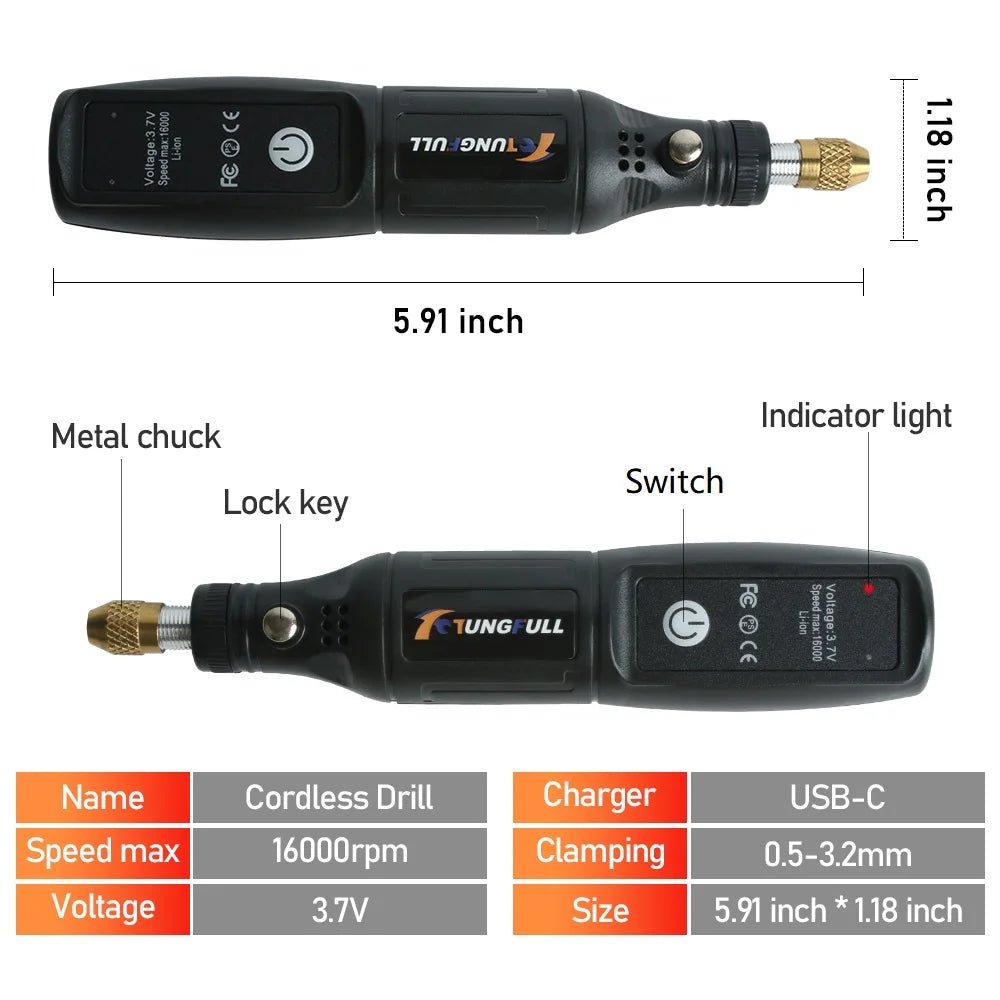 Mini Electric Drill USB Wireless Mini Handheld Drill Rotary Tool Woodworking Engraving Pen Dremel Tools for Jewelry Metal Glass - Cozy & Co. Market
