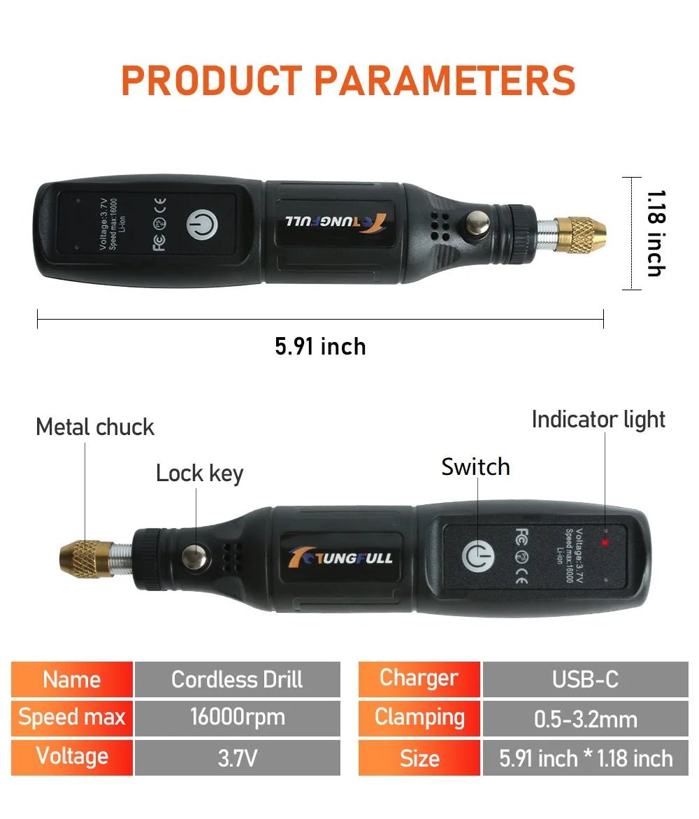 Mini Electric Drill USB Wireless Mini Handheld Drill Rotary Tool Woodworking Engraving Pen Dremel Tools for Jewelry Metal Glass - Cozy & Co. Market