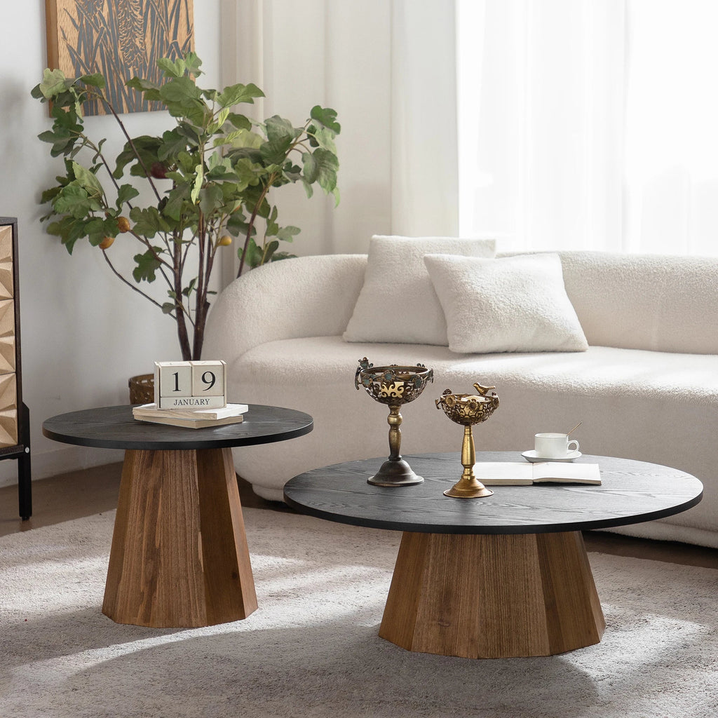 Modern Round Wooden Coffee Table Design Sturdy Pedestal Base Easy Assembly for Living Room Furniture - Cozy & Co. Market