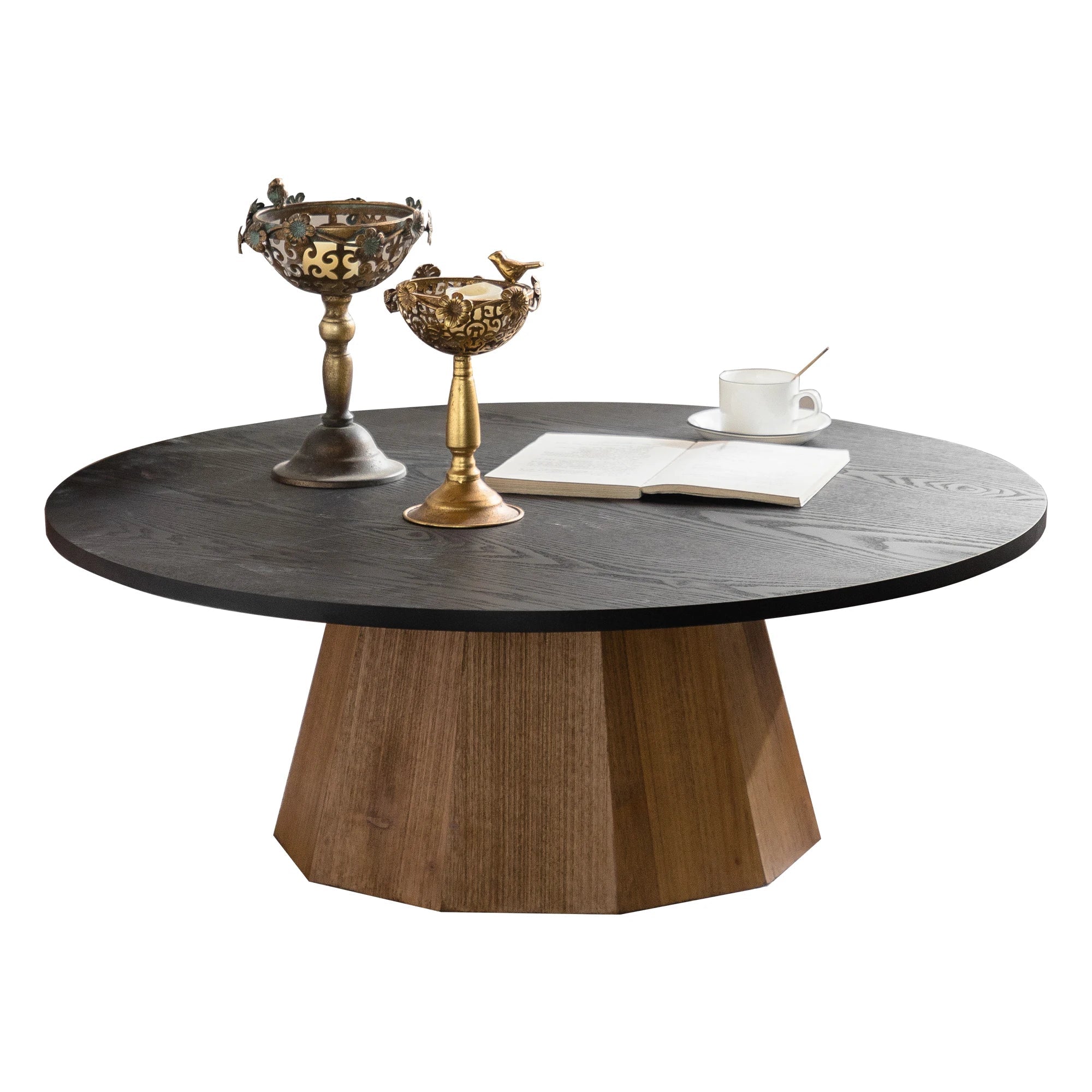 Modern Round Wooden Coffee Table Design Sturdy Pedestal Base Easy Assembly for Living Room Furniture - Cozy & Co. Market