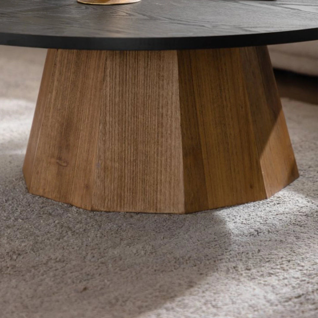 Modern Round Wooden Coffee Table Design Sturdy Pedestal Base Easy Assembly for Living Room Furniture - Cozy & Co. Market