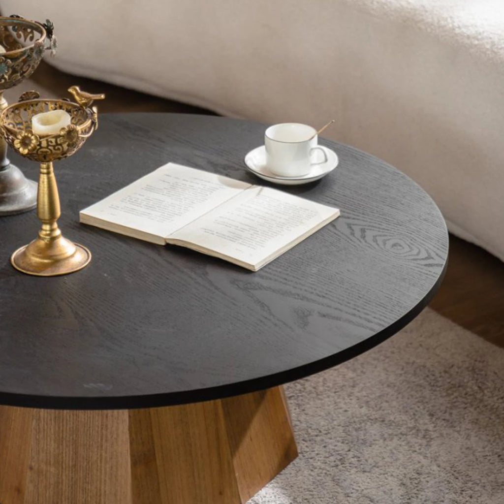 Modern Round Wooden Coffee Table Design Sturdy Pedestal Base Easy Assembly for Living Room Furniture - Cozy & Co. Market