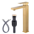 Modern Square Stainless Steel High Rise Washbasin Mixer Faucet Ceramic Brushed Gold Hot Sale Bathroom Basin Faucet - Cozy & Co. Market