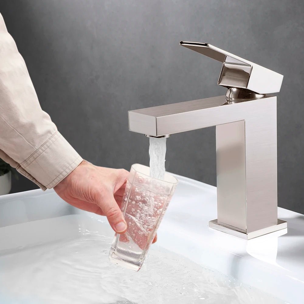 Modern UPC Brass Brushed Nickel Single Hole Bathroom Basin Faucet Ceramic Valve Core US Warehouse Mixers Taps - Cozy & Co. Market