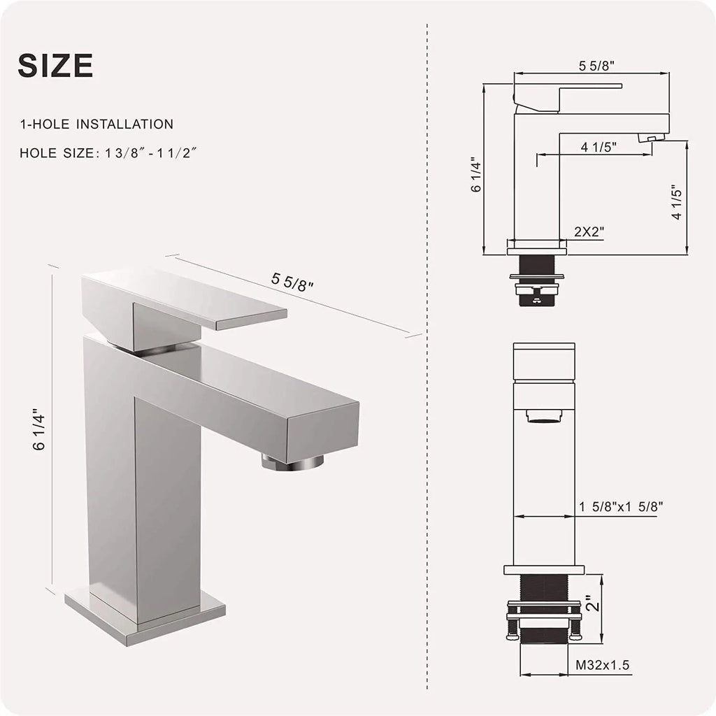 Modern UPC Brass Brushed Nickel Single Hole Bathroom Basin Faucet Ceramic Valve Core US Warehouse Mixers Taps - Cozy & Co. Market