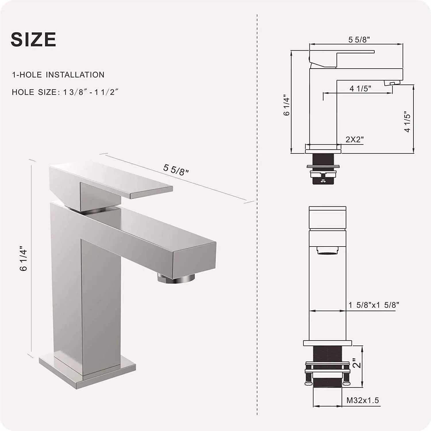 Modern UPC Brass Brushed Nickel Single Hole Bathroom Basin Faucet Ceramic Valve Core US Warehouse Mixers Taps - Cozy & Co. Market