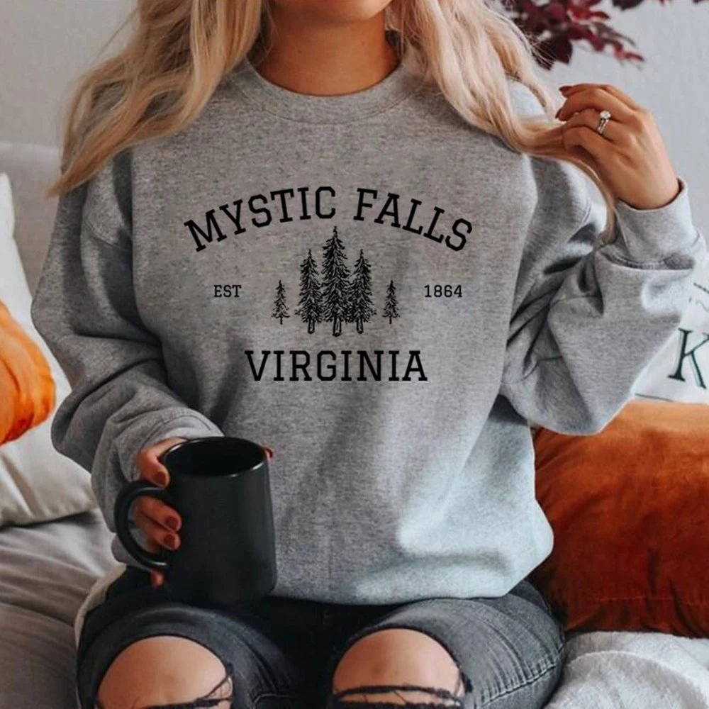 Mystic Falls Virginia Sweatshirt Vampire Fan Sweater Salvatore Brothers Hoodie Unisex Long Sleeve Sweatshirts Casual Pullovers - Cozy & Co. Market