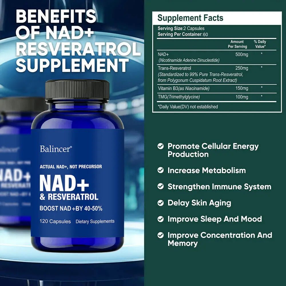 NAD Supplements, Supplements with Resveratrol + Vitamin B3, Nad Plus Boost Supplements - Supports Cellular Health - Cozy & Co. Market