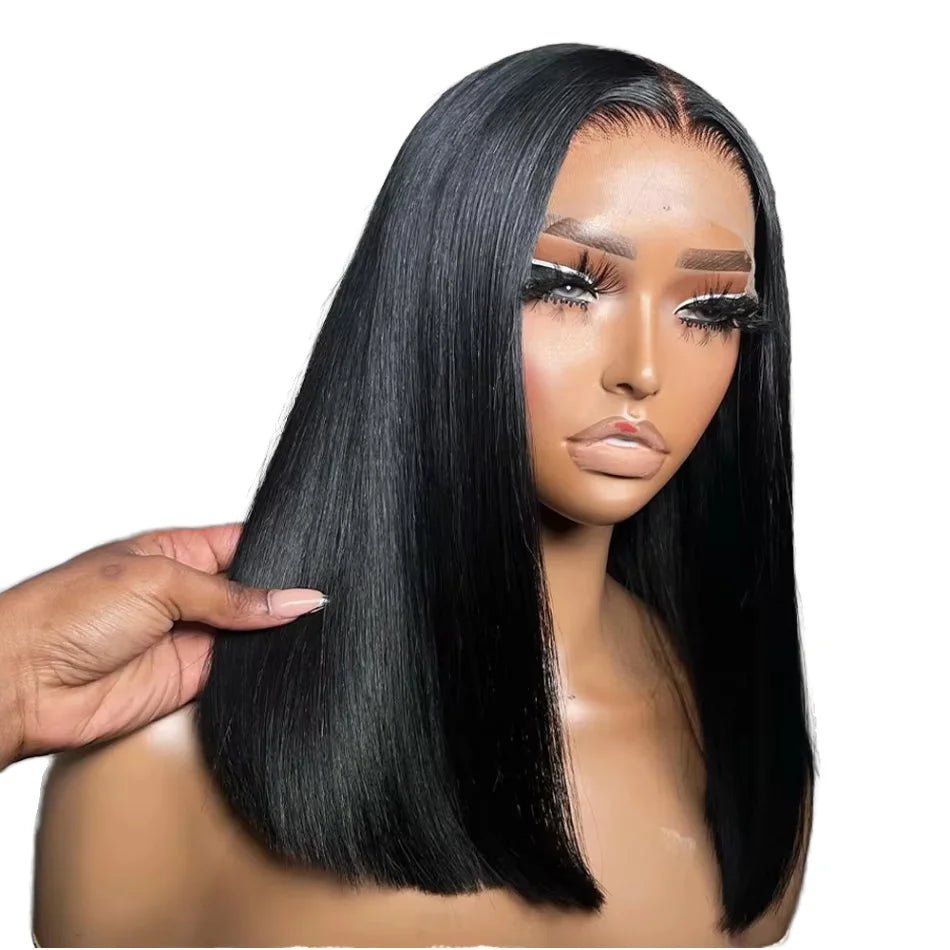 Natural Human Bob Wig Pre Plucked Baby Hair 180% Density Short Front Transparent for Natural Black Women Straight Bob Frontal - Cozy & Co. Market