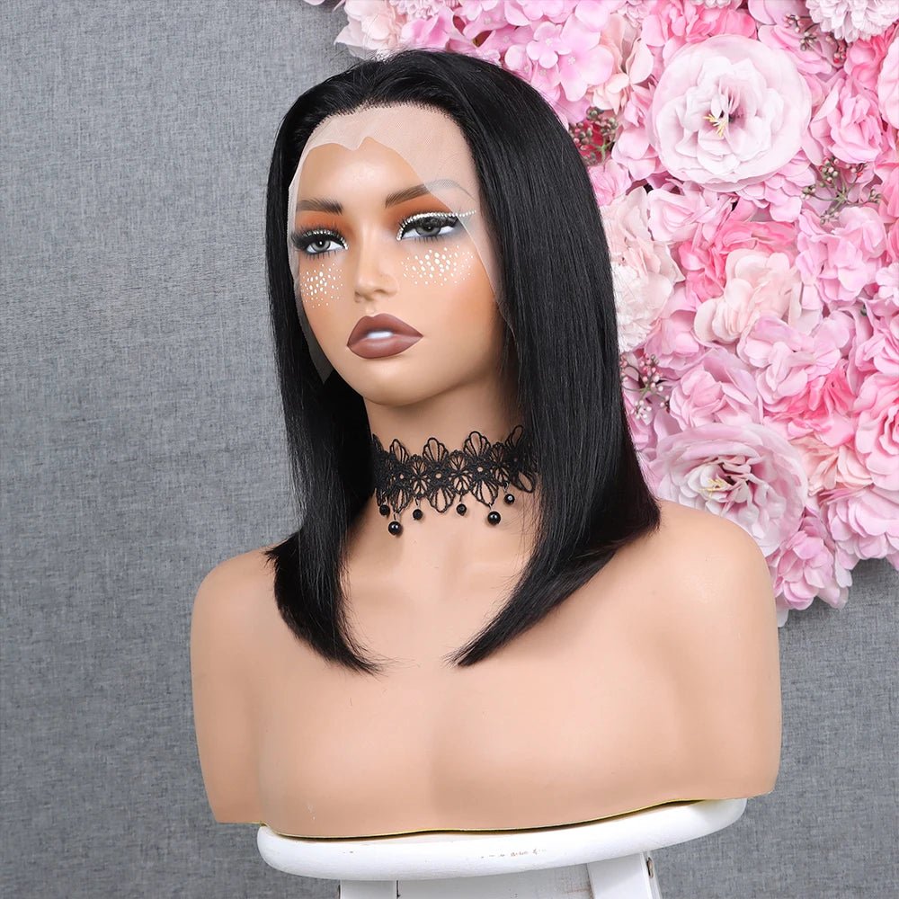Natural Human Bob Wig Pre Plucked Baby Hair 180% Density Short Front Transparent for Natural Black Women Straight Bob Frontal - Cozy & Co. Market