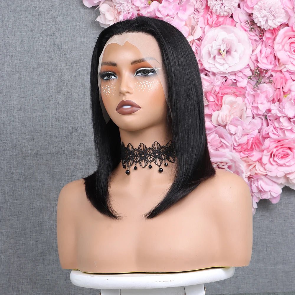 Natural Human Bob Wig Pre Plucked Baby Hair 180% Density Short Front Transparent for Natural Black Women Straight Bob Frontal - Cozy & Co. Market