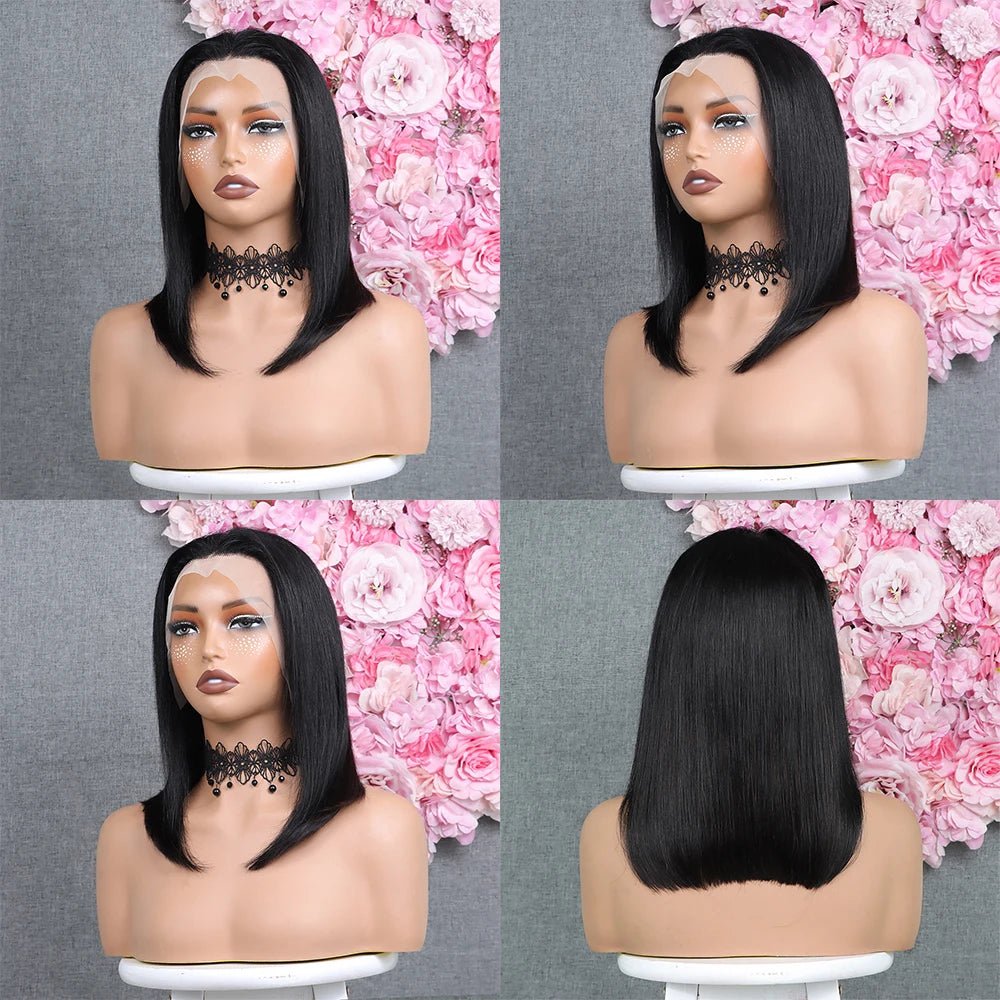 Natural Human Bob Wig Pre Plucked Baby Hair 180% Density Short Front Transparent for Natural Black Women Straight Bob Frontal - Cozy & Co. Market