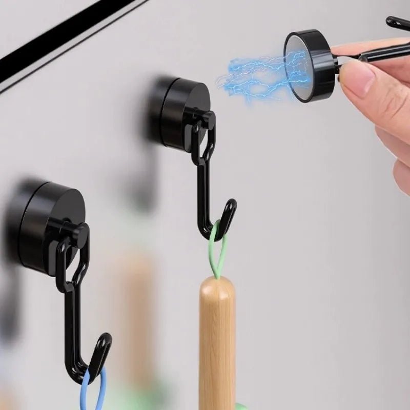 Neodymium Magnetic Hooks 5KG - 360° Rotating No Drill Hangers for Fridge/Doors, 4PCs Heavy Duty Kitchen Organizer (Black/White) - Cozy & Co. Market
