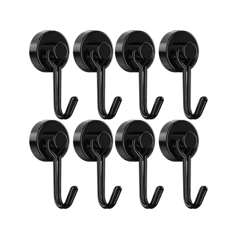Neodymium Magnetic Hooks 5KG - 360° Rotating No Drill Hangers for Fridge/Doors, 4PCs Heavy Duty Kitchen Organizer (Black/White) - Cozy & Co. Market