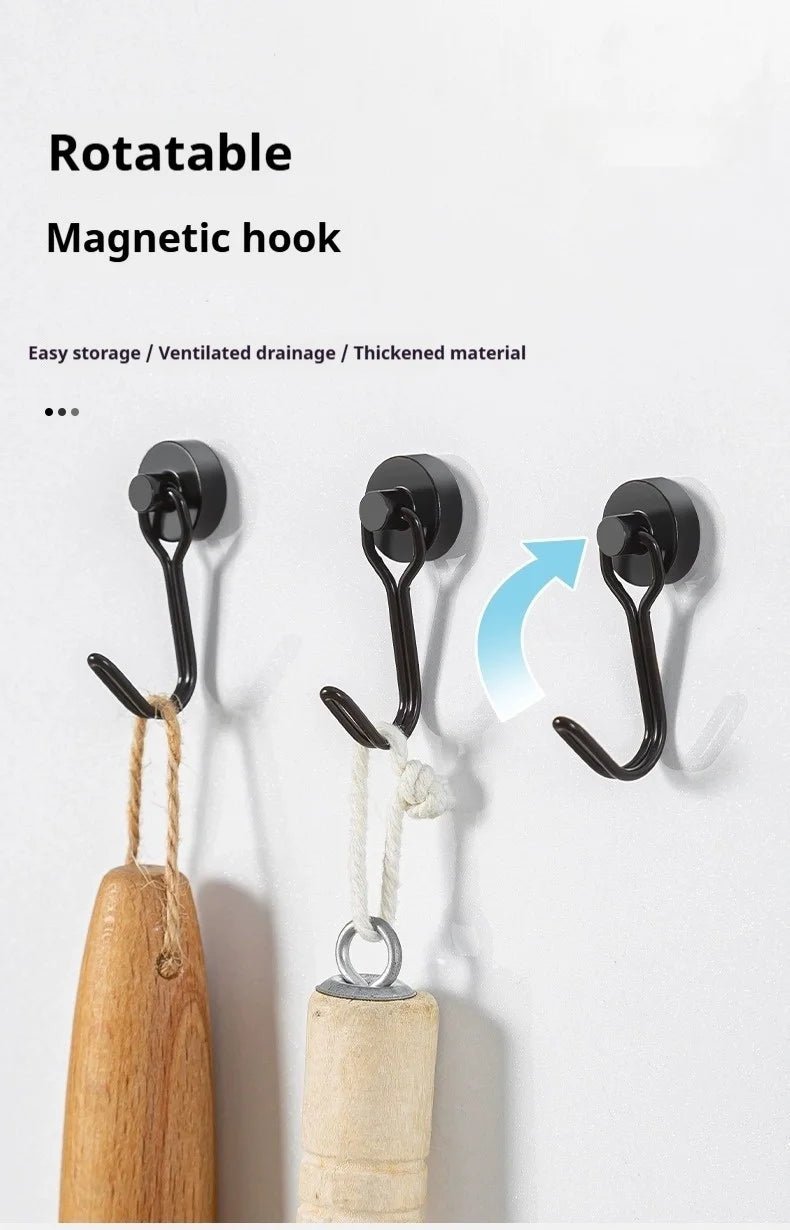 Neodymium Magnetic Hooks 5KG - 360° Rotating No Drill Hangers for Fridge/Doors, 4PCs Heavy Duty Kitchen Organizer (Black/White) - Cozy & Co. Market