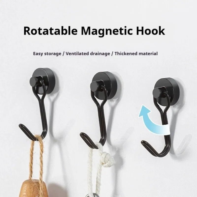Neodymium Magnetic Hooks 5KG - 360° Rotating No Drill Hangers for Fridge/Doors, 4PCs Heavy Duty Kitchen Organizer (Black/White) - Cozy & Co. Market