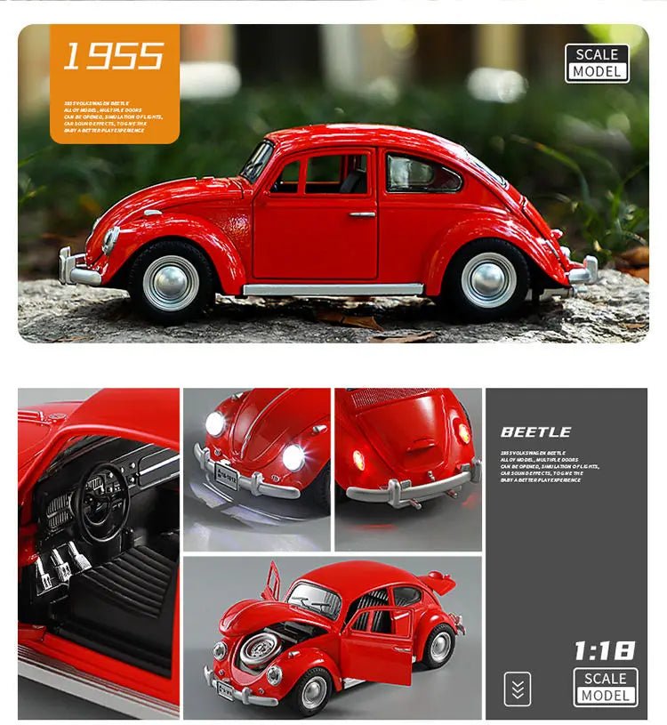 New 1:18 Classic Car Beetle 1955 Alloy Car Model Sound and Light Pull Back Children's Toy Collectibles Birthday gift - Cozy & Co. Market