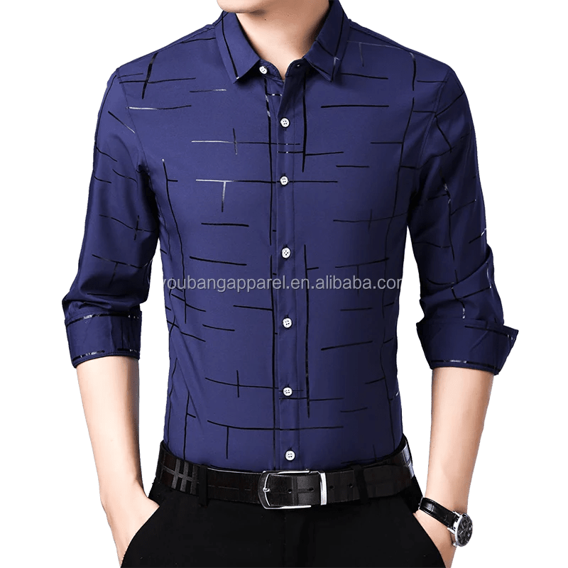 New Arrival Men's Casual Long Sleeve Satin Blouse Shirt Loose Fit Stand Collar Anti-Wrinkle Autumn Stripe Print Wholesale - Cozy & Co. Market