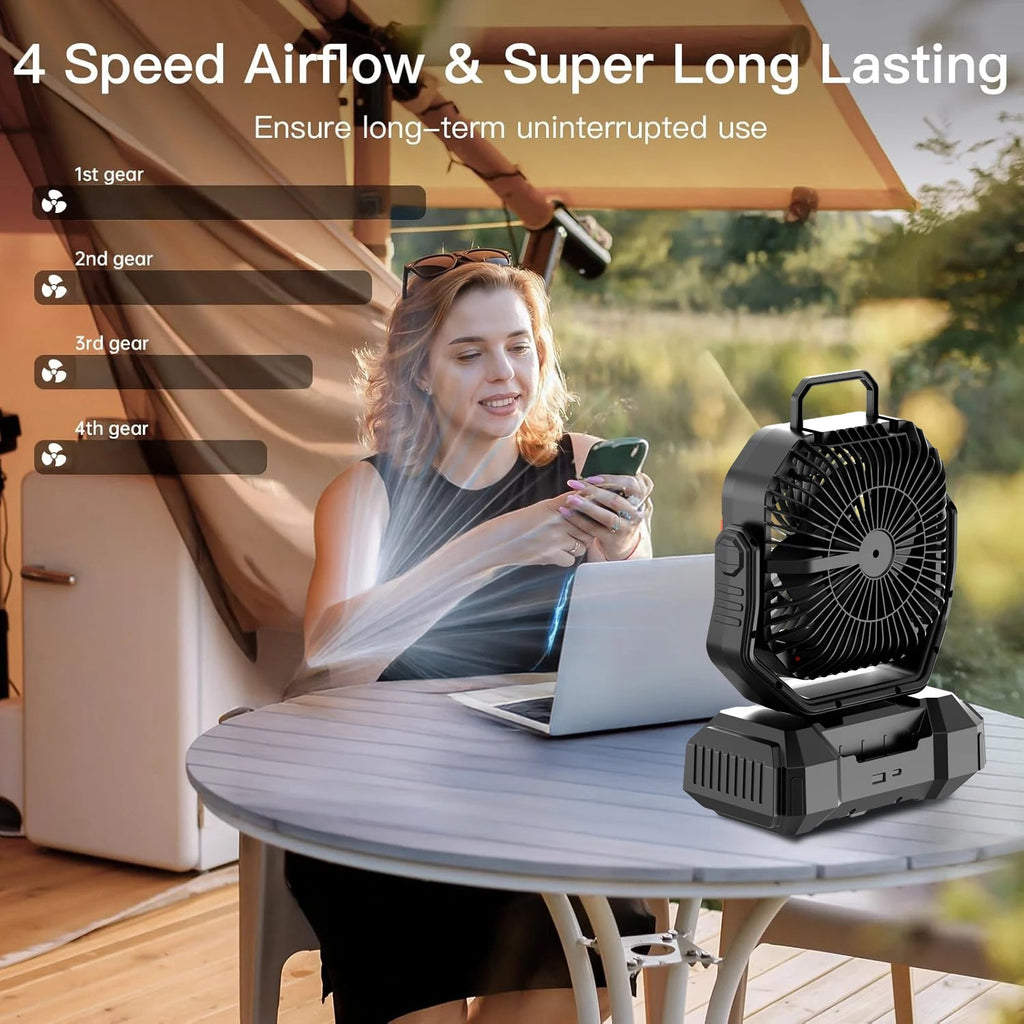 New Arrival Rechargeable Fan 40000mAh Portable 4 Levels Speed Long Battery Camp Fan with 5 Lighting for Outdoor Camping Picnic - Cozy & Co. Market