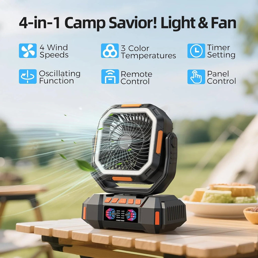 New Arrival Rechargeable Fan 40000mAh Portable 4 Levels Speed Long Battery Camp Fan with 5 Lighting for Outdoor Camping Picnic - Cozy & Co. Market