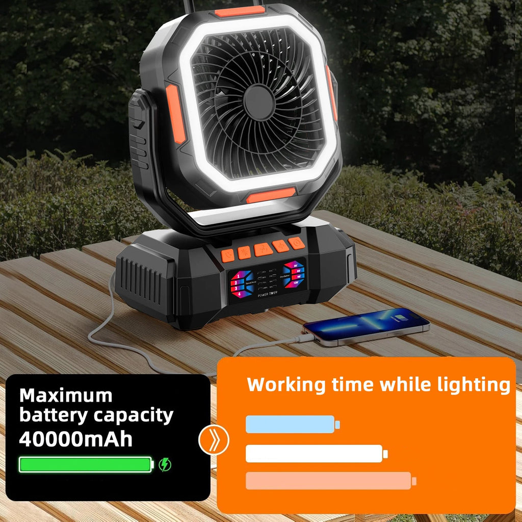 New Arrival Rechargeable Fan 40000mAh Portable 4 Levels Speed Long Battery Camp Fan with 5 Lighting for Outdoor Camping Picnic - Cozy & Co. Market
