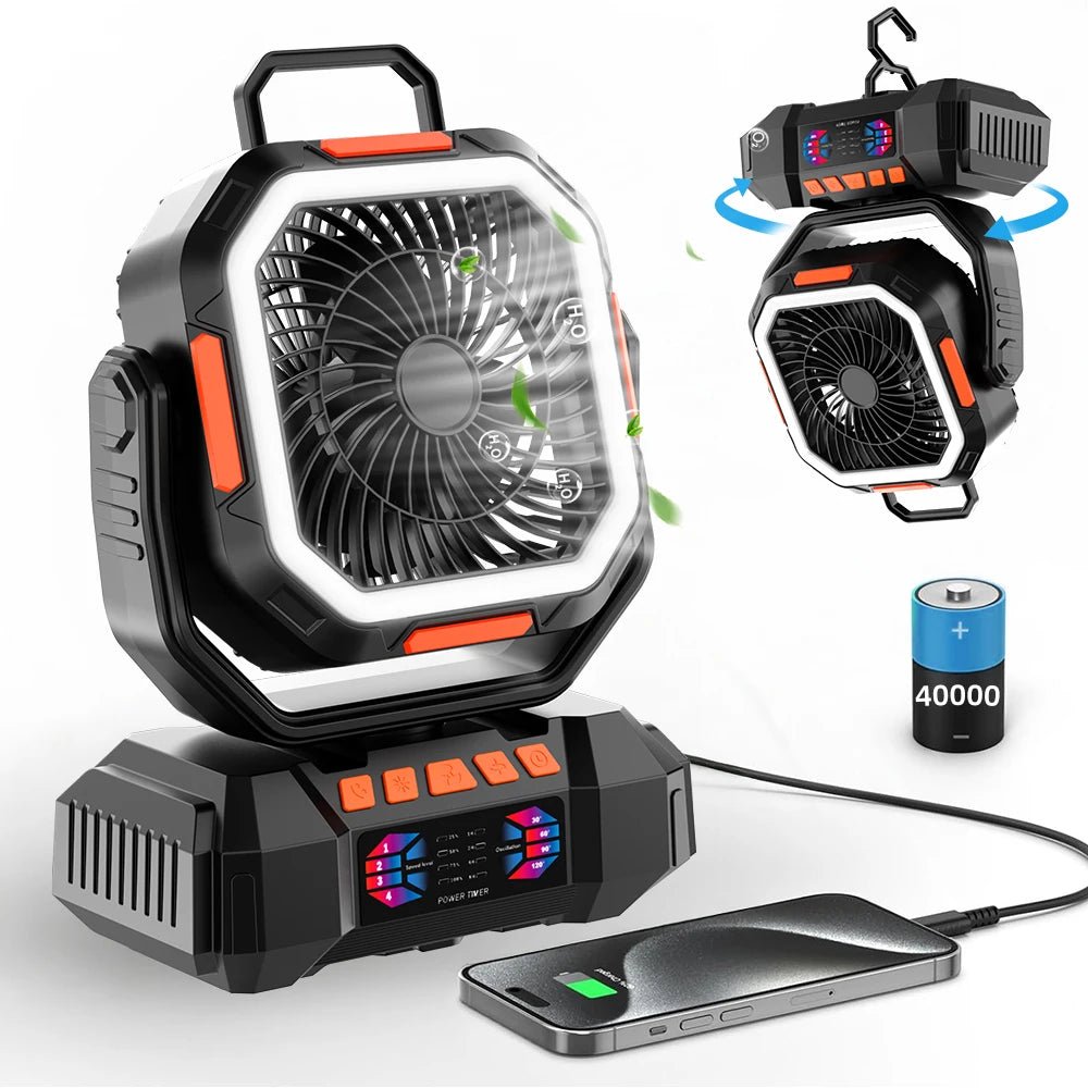 New Arrival Rechargeable Fan 40000mAh Portable 4 Levels Speed Long Battery Camp Fan with 5 Lighting for Outdoor Camping Picnic - Cozy & Co. Market