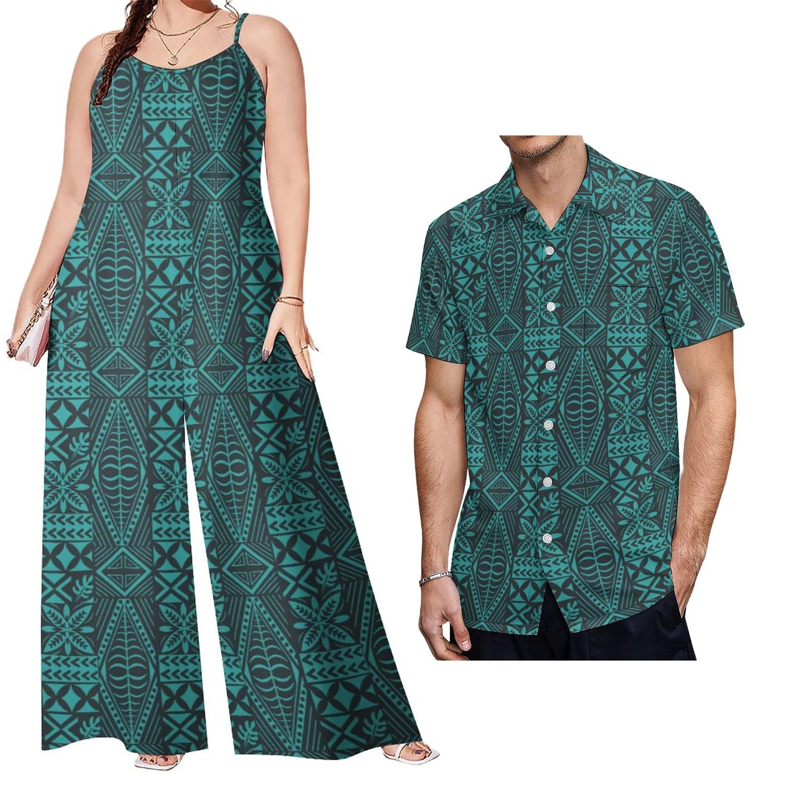 New Arrivals 2023 Luxury Design Match Clothes for Couple Polynesian Tapa Tribal Plus Size Fashion Custom Set of Couples 1 MOQ - Cozy & Co. Market