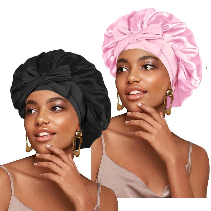 New Satin Solid Sleeping Hat With Stretchy Tie Band Elastic For Women Night Shower Cap Adjustable Hair Head Cover Bonnet Turban - Cozy & Co. Market