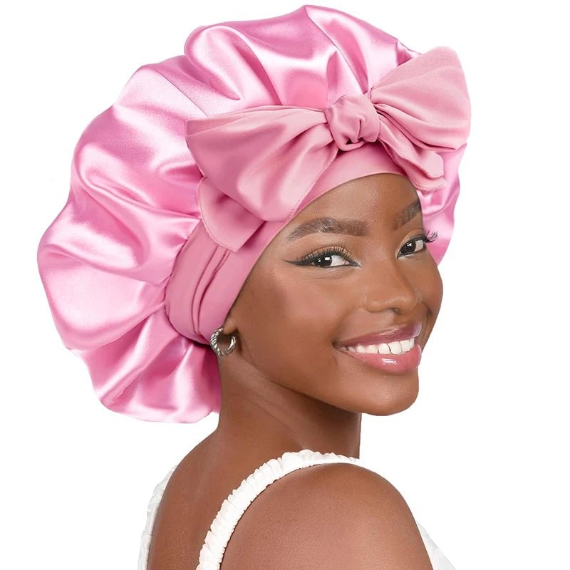 New Satin Solid Sleeping Hat With Stretchy Tie Band Elastic For Women Night Shower Cap Adjustable Hair Head Cover Bonnet Turban - Cozy & Co. Market