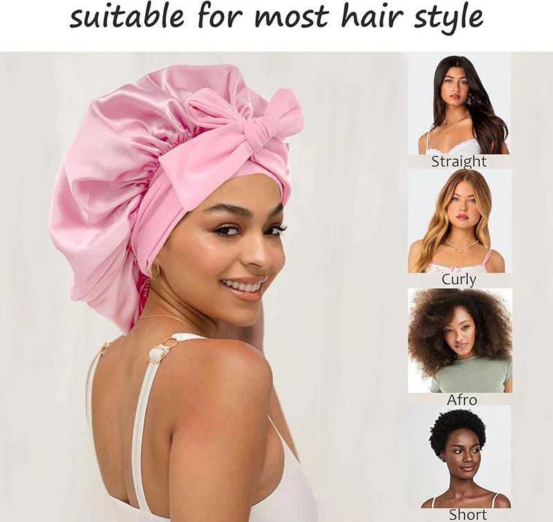 New Satin Solid Sleeping Hat With Stretchy Tie Band Elastic For Women Night Shower Cap Adjustable Hair Head Cover Bonnet Turban - Cozy & Co. Market