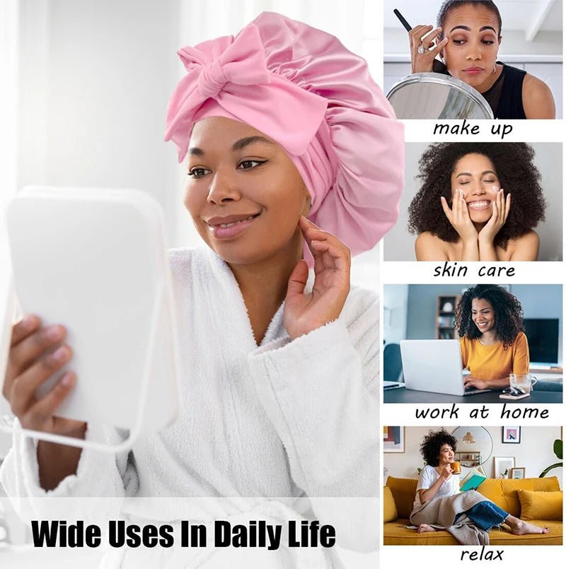 New Satin Solid Sleeping Hat With Stretchy Tie Band Elastic For Women Night Shower Cap Adjustable Hair Head Cover Bonnet Turban - Cozy & Co. Market