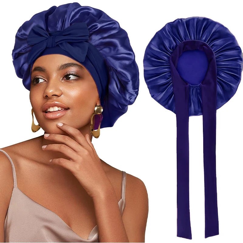 New Satin Solid Sleeping Hat With Stretchy Tie Band Elastic For Women Night Shower Cap Adjustable Hair Head Cover Bonnet Turban - Cozy & Co. Market