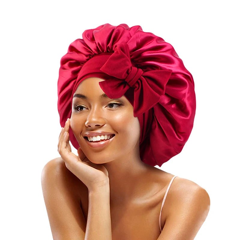 New Satin Solid Sleeping Hat With Stretchy Tie Band Elastic For Women Night Shower Cap Adjustable Hair Head Cover Bonnet Turban - Cozy & Co. Market