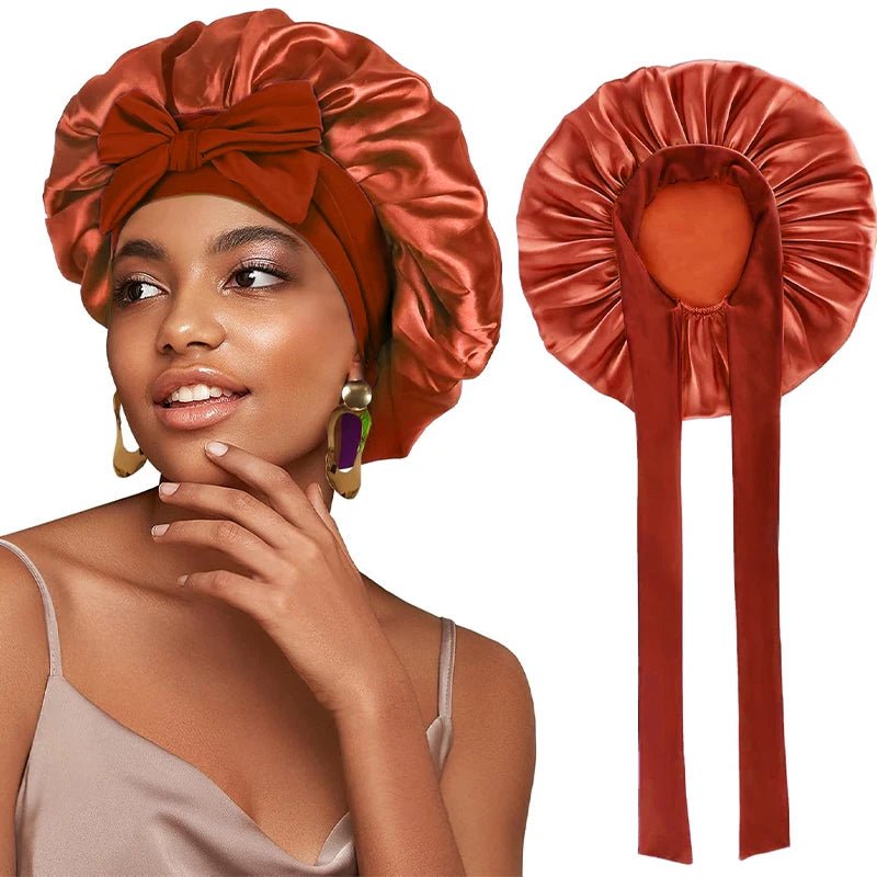New Satin Solid Sleeping Hat With Stretchy Tie Band Elastic For Women Night Shower Cap Adjustable Hair Head Cover Bonnet Turban - Cozy & Co. Market