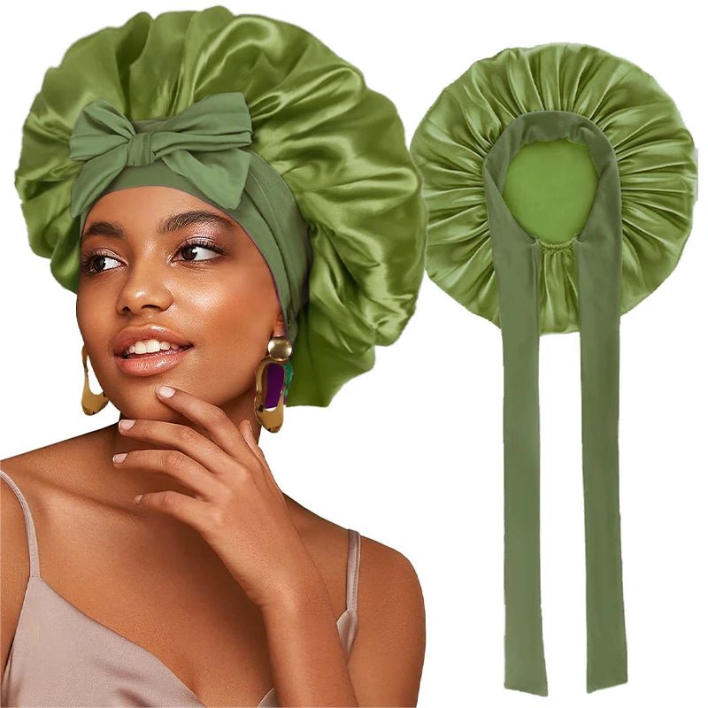 New Satin Solid Sleeping Hat With Stretchy Tie Band Elastic For Women Night Shower Cap Adjustable Hair Head Cover Bonnet Turban - Cozy & Co. Market