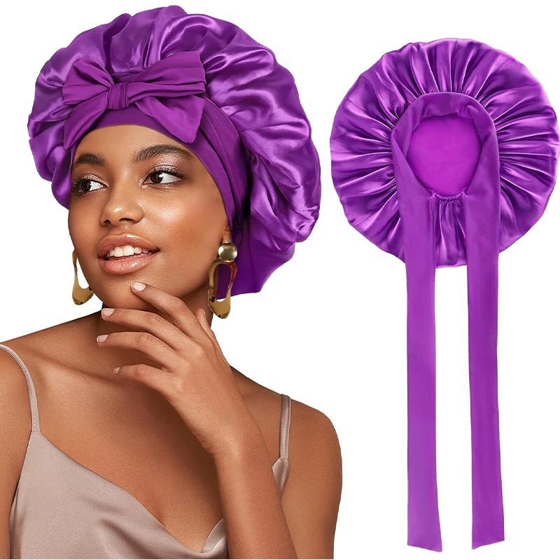 New Satin Solid Sleeping Hat With Stretchy Tie Band Elastic For Women Night Shower Cap Adjustable Hair Head Cover Bonnet Turban - Cozy & Co. Market